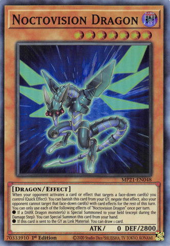  A Super Rare "Noctovision Dragon" card from the Yugioh 2021 Tin of Lost Memories.