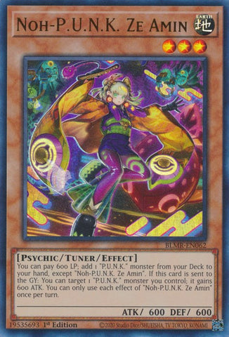 An Ultra Rare "Noh-P.U.N.K. Ze Amin" card from the Yugioh Set: Battles of Legend: Monstrous Revenge (BLMR).