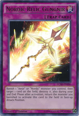 An Ultra Rare "Nordic Relic Gungnir" card from the Yugioh Set: Legendary Collection 5D's (LC5D)