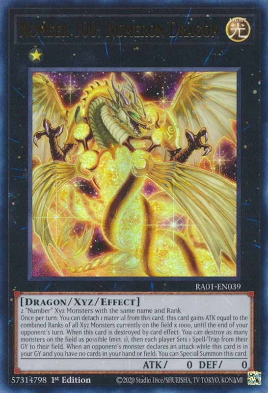 An Ultra Rare "Number 100: Numeron Dragon" card from the Yugioh Set: Rarity Collection 1 
