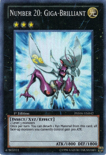 A Super Rare "Number 20: Giga Brilliant" card from the Yugioh Set: Photon Shockwave (PHSW).