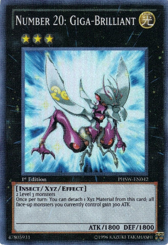 A Super Rare "Number 20: Giga Brilliant" card from the Yugioh Set: Photon Shockwave (PHSW).