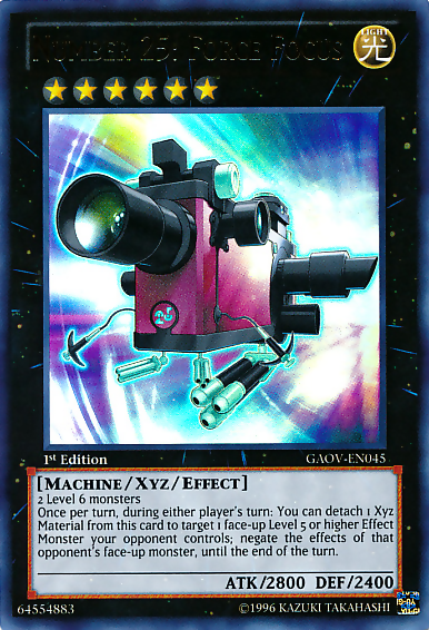 An Ultra Rare "Number 25: Force Focus" card from the Yugioh Set: Galactic Overlord (GAOV).