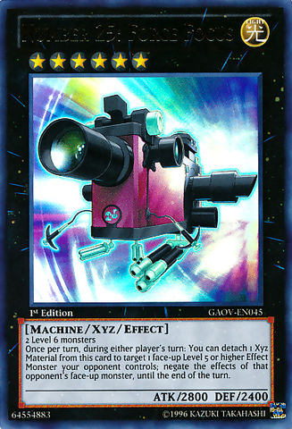 An Ultra Rare "Number 25: Force Focus" card from the Yugioh Set: Galactic Overlord (GAOV).