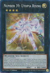 A Super Rare "Number 39: Utopia Rising" card from the Yugioh Set: Maze of Memories (MAZE).