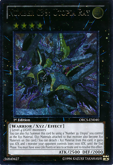 An Ultimate Rare "Number C39: Utopia Ray" card from the Yugioh Set: Order of Chaos (ORCS).