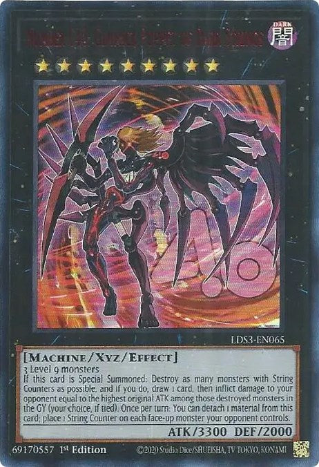 An Ultra Rare Red "Number C40: Gimmick Puppet of Dark Strings" card from the Yugioh Set: Legendary Duelists: Season 3 (LDS3).