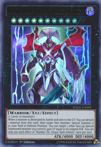  A Super Rare "Number XX: Utopic Dark Infinity" card from the Yugioh Set: Dark Neostorm (DANE).