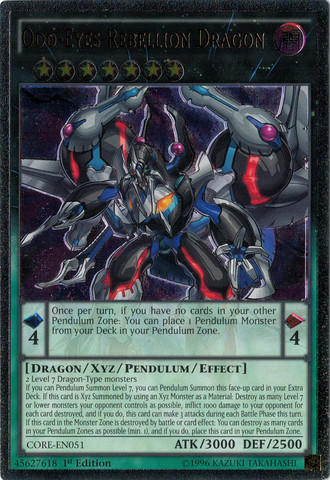 An Ultimate Rare "Odd-Eyes Rebellion Dragon" card from the Yugioh Set: Clash of Rebellions.