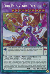 A Secret Rare "Odd-Eyes Venom Dragon" card from the Yugioh Set: Battles of Legend: Light's Revenge. 