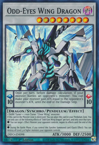  A Super Rare "Odd-Eyes Wing Dragon" card from the Yugioh Set: Dimension Force.