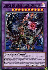 A Super Rare "Oneiros, The Dream Mirror Tormentor" card from the Yugioh Set: Blazing Vortex (BLVO).