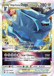 An Ultra Rare "Origin Forme Dialga Vstar" (114/189) card from the Pokemon Set: Astral Radiance.