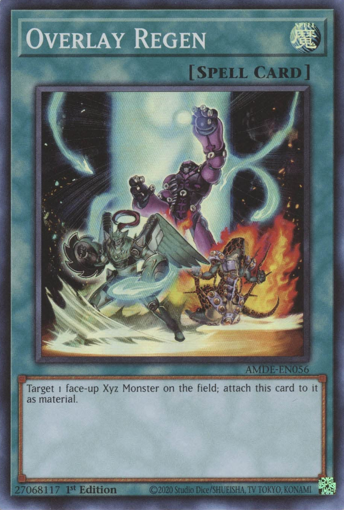 A Super Rare "Overlay Regen" card from the Yugioh Set: Amazing Defenders.