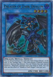 An Ultra Rare "Paladin of Dark Dragon" card from the Yugioh Set: Dragons of Legend: The Complete Series (DLCS). 