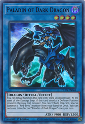 An Ultra Rare Purple "Paladin of Dark Dragon" card from the Yugioh Set: Dragons of Legend: The Complete Series (DLCS).