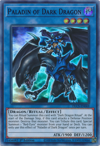 An Ultra Rare Purple "Paladin of Dark Dragon" card from the Yugioh Set: Dragons of Legend: The Complete Series (DLCS).