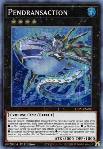  A Super Rare "Pendransaction" card from the Yugioh Set: Lightning Overdrive.