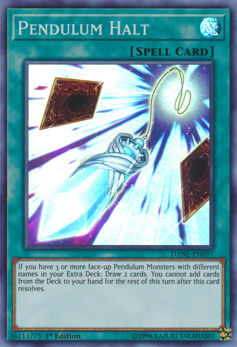 A Super Rare "Pendulum Halt" card from the Yugioh Set: Dark Neostorm (DANE).
