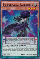 A Super Rare "Performapal Barracuda" card from the Yugioh Set: Duelist Pack: Dimensional Guardians (DPDG).