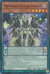 An Ultra Rare Red "Performapal Celestial Magician" card from the Yugioh Set: Legendary Duelists: Season 3 (LDS3).