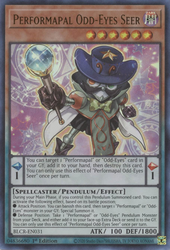 An Ultra Rare "Performapal Odd-Eyes Seer" card from the Yugioh Set: Battles of Legend: Crystal Revenge (BLCR).