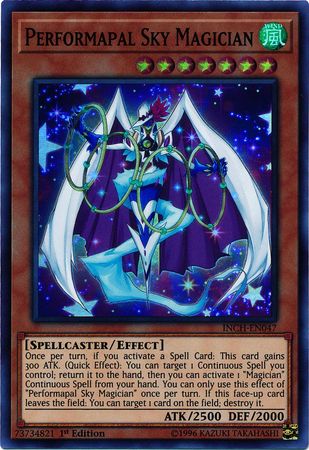  A Super Rare "Performapal Sky Magician" card from the Yugioh Set: The Infinity Chasers (INCH).