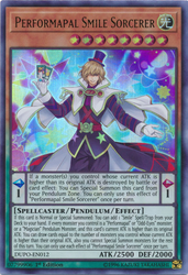 An Ultra Rare "Performapal Smile Sorcerer" card from the Yugioh Set: Duel Power (DUPO).