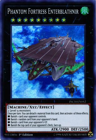  A Super Rare "Phantom Fortress Enterblathnir" card from the Yugioh Set: The Infinity Chasers (INCH).
