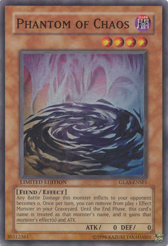 A Super Rare "Phantom of Chaos" card from the Yugioh Set: Gladiator's Assault.