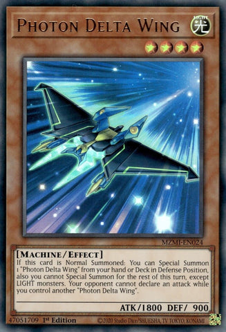 An Ultra Rare "Photon Delta Wing" card from the Yugioh Set: Maze of Millennia (MZMI).