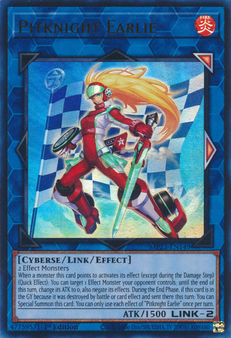 An Ultra Rare "Pitknight Earlie" card from the Yugioh Dueling Heroes Mega-Tin Mega Pack.