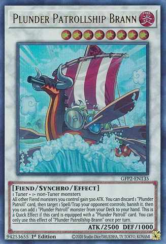 An Ultra Rare "Plunder Patrollship Brann" card from the Yugioh Set: Ghosts From the Past: The 2nd Haunting (GFP2).