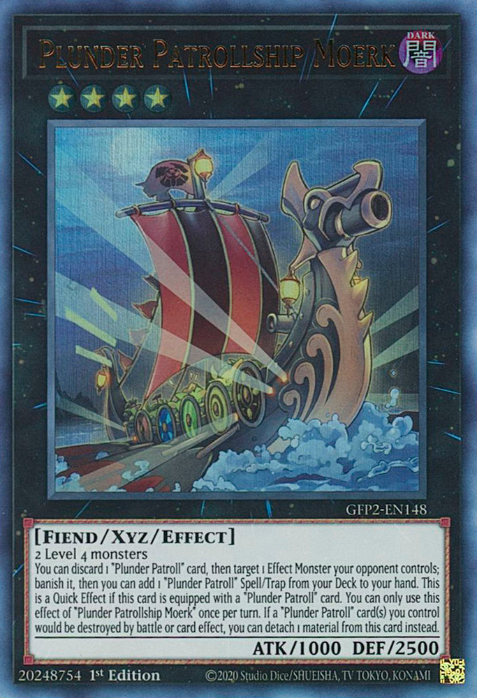 An Ultra Rare "Plunder Patrollship Moerk" card from the Yugioh Set: Ghosts From the Past: The 2nd Haunting (GFP2).