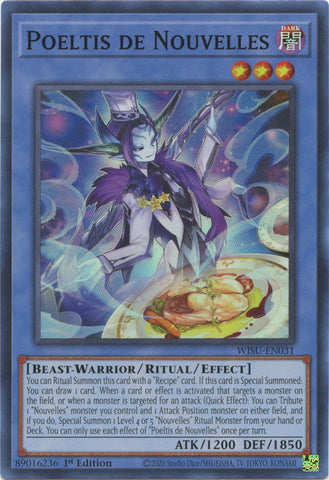 A Super Rare "Poeltis De Nouvelles" card from the Yugioh Set: Wild Survivors.