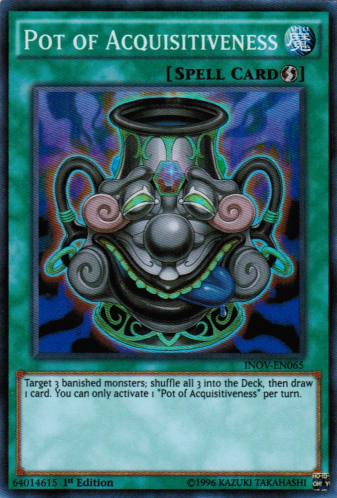 A Super Rare "Pot of Acquisitiveness" card from the Yugioh Set: Invasion: Vengeance (INOV).