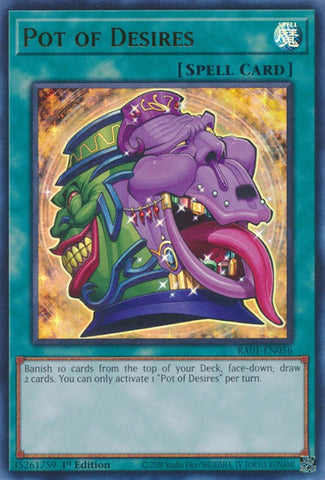 An Ultra Rare "Pot of Desires" card from the Yugioh Set: Rarity Collection 1 (RA01).