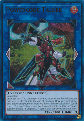 An Ultra Rare "Powercode Talker" card from the Yugioh Structure Deck: Powercode Link.