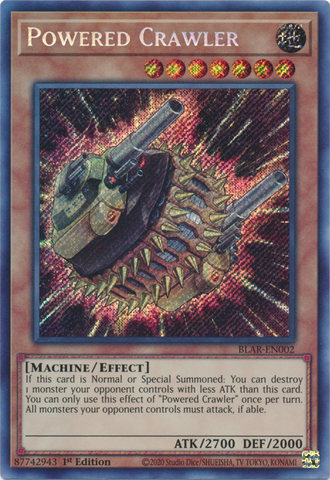 A Secret Rare "Powered Crawler" card from the Yugioh Set: Battles of Legend: Armageddon.