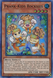 A Super Rare "Prank-Kids Rocksies" card from the Yugioh Set: Soul Fusion: Special Edition (SOFU).