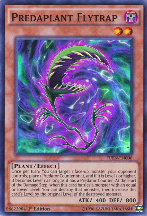 A Super Rare "Predaplant Flytrap" card from the Yugioh Set: Fusion Enforcers (FUEN).