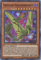 A Super Rare "Predaplant Heliamphorhynchus" card from the Yugioh Set: Legendary Duelist: Immortal Destiny (LED5).