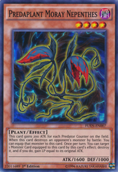 A Super Rare "Predaplant Moray Nepenthes" card from the Yugioh Set: Fusion Enforcers (FUEN).