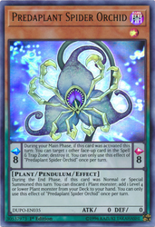 An Ultra Rare "Predaplant Spider Orchid" card from the Yugioh Set: Duel Power (DUPO).