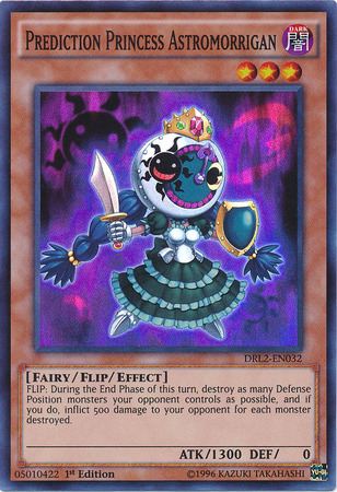 A Super Rare "Prediction Princess Astromorrigan" card from the Yugioh Set: Dragons of Legend 2 (DRL2).