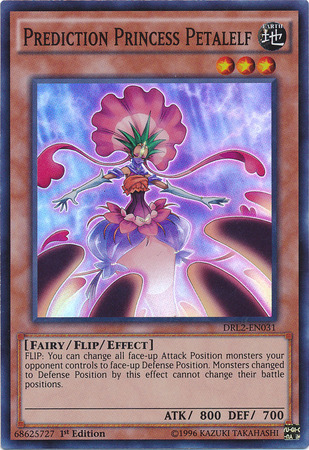 A Super Rare "Prediction Princess Petalelf" card from the Yugioh Set: Dragons of Legend 2 (DRL2).