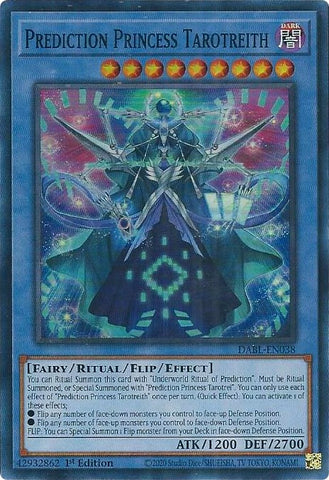 A Super Rare "Prediction Princess Tarotreith" card from the Yugioh Set: Darkwing Blast.