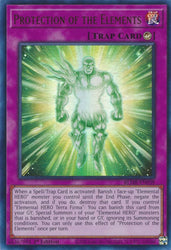 An Ultra Rare "Protection of the Elements" card from the Yugioh Set: Battles of Legend: Monstrous Revenge (BLMR).