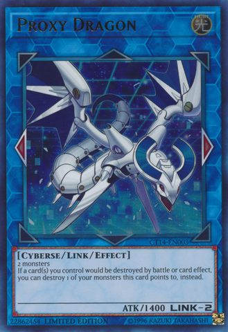 An Ultra Rare "Proxy Dragon" card from the Yugioh 2018 Mega-Tins set.