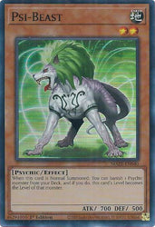 A Super Rare "Psi-Beast" card from the Yugioh Set: Maze of Memories.